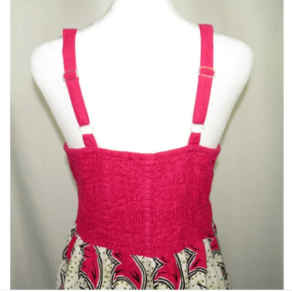 Indian Tropical Fashion Women's Size M/L Multi Color Floral V Neck Smocked Dress